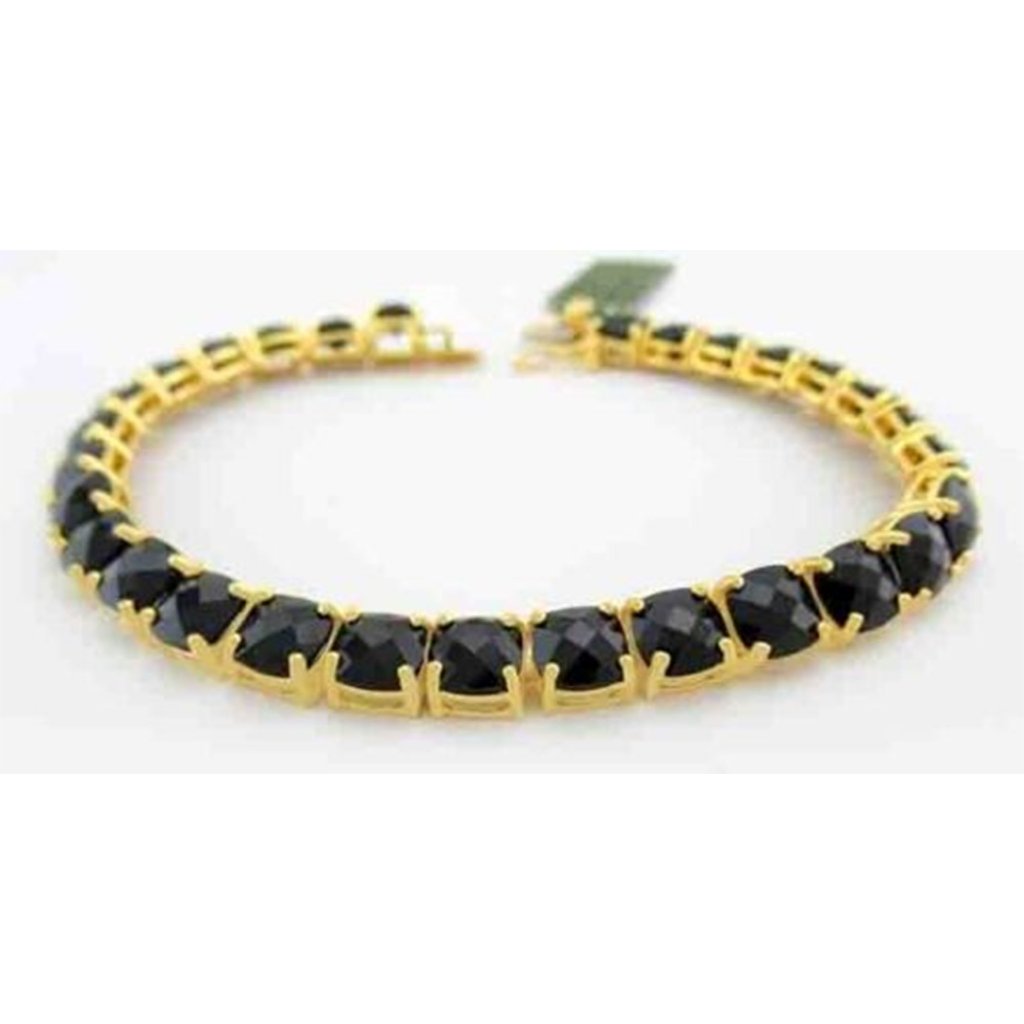 Genuine 29.88 Cts Black Onyx Bracelet .925 Sterling Silver (Yellow Tone)